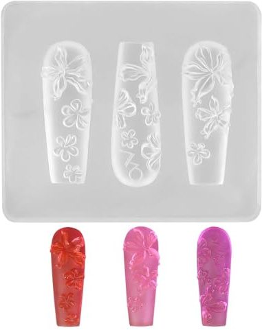 Gosknor Moule Fleur en 3D Ongle, Charme Floral en Silicone Gabarit de Sculpture Motif Pétale Moule Décoratif de Bout des Doigts Fleur Printemps pour Fournitures D’ongles DIY et Projets Créatifs