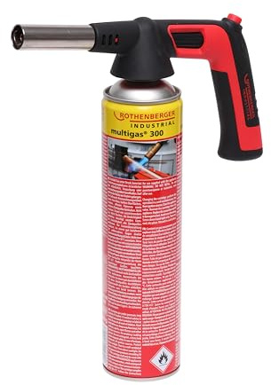 ROTHENBERGER Industrial RS 300 Brenner Aufsatz inkl. 1 x Multigas Kartusche 338g | Piezo Zündung | 180-360 °C Drehung/Über Kopf Betrieb möglich | Lötbrenner | Gasbrenner 1000004684