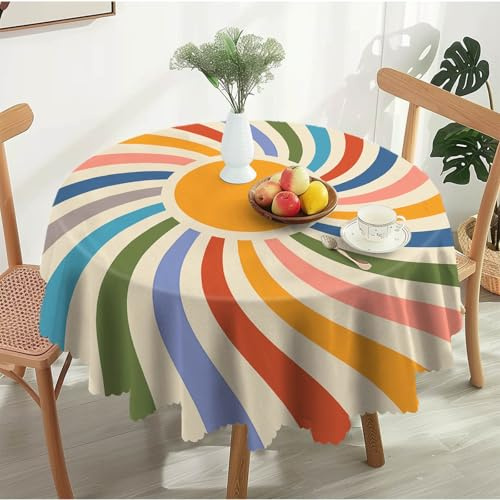 iEvery Sonne Tischdecke Rund Abwaschbar 150, Gartentischdecke Wetterfest Floral Table Cloth Polyester Tischdecke Waterproof für Outdoor Gartentisch Küche Esstisch Garten Deko