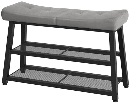 YATINEY Shoe Bench, 3-Tier Shoe Rack, Entryway Bench with Storage and Cushion, for Hallway, Foyer, Bedroom, Gray and Black HX02BG