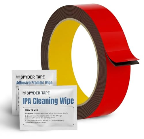 5952 Nastro biadesivo in schiuma acrilica 25mm x 3m - Nastro di montaggio industriale per metallo plastica e superfici verniciate - Adesivo impermeabile ad alta adesione con salvietta IPA e promotore