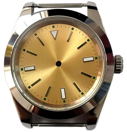 LNQKJXIIA Caja de reloj de 39 mm for movimiento NH35, estilo acero inoxidable con cristal de zafiro.(Geel)