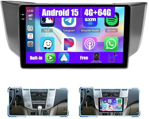 Inefala [4+64GB] Android 15 Car Radio for Lexuss RX300 RX330 RX350 RX400H 2004-2009 with Wireless Carplay/Android Auto, 9 Inch HD Touchscreen Car Stereo with GPS WiFi Bluetooth FM/RDS EQ SWC