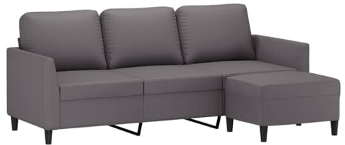 CIOURSTO Ledersofa 3-Sitzer, mit Hocker, Kunstleder, Modernes Design, Stabil, Bequemes Sitzerlebnis, Vielseitiger Hocker (Grau)