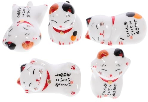 ERINGOGO 5 Pezzi di Poggiacucchiaio in Ceramica Bacchette Portafortuna A Forma di Gatto Gattino per Interni con Gatto Che Saluta Poggiabacchette per Gatti Decorazione per Tavolo da