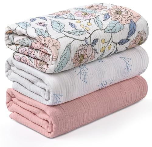 Soarwg Kids moltonhanddukar – blomfantasi-design, set om 3 stora 95 x 100 cm omlottdukar, mjuka och luftiga swaddlar och spottdukar för nyfödda