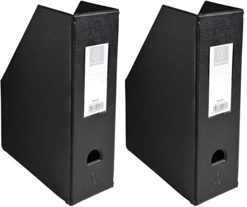 Exacompta - Réf. 90161E - 1 Porte-revues en carton extra rigide recouvert de plastique livré à plat - Dos de 10 cm - Dimensions 25 x 31 cm - Pour format A4 - Coloris noir (Lot de 2)