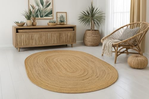 MY-RUG Jute Teppich Oval 240x300 cm - Handgewebter Sisal Optik Teppich | Nachhaltiger Juteteppich für Wohnzimmer und Schlafzimmer, Öko-Tex zertifiziert, pflegeleichter Boho Look in Natur Beige