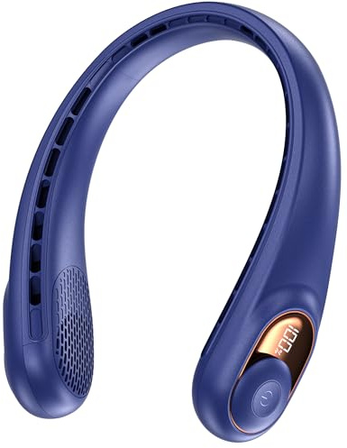 Neck Fan, Portable Bladeless Neck Fans with LED Display, 360° Airflow, 4000mAh Rechargeable Battery, Super Quiet Hands-Free Personal Wearable Fan for Indoor Outdoor, Royal Blue