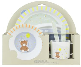 Sterntaler Geschirrset Familie Bär, Kinder-Geschirrset für Babys und Kleinkinder, rutschfester Sockel an Teller, Schale und Becher, lebensmittelecht, robust, spülmaschinengeeignet, 23,5×25×10 cm, bunt