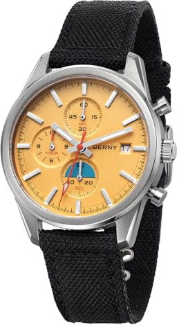 BERNY Chronograph Uhr Herren 50M Wasserdicht Quarzuhr Super Leuchtend Herren Analog Armbanduhr Multifunktion Stoppuhr AR Saphirglas Canvasband