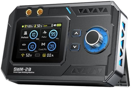 Soudeuse par Points, SWM-20 Poste à Souder à Batterie portable 5000 mAh avec double impulsion à courant élevé 1200 A quatre niveaux de puissance réglables pour tôles en acier inoxydable et en nickel