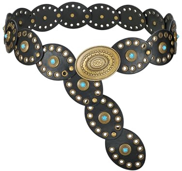 WERFORU Western Concho Gürtel Damen Breiter Taillengürtel mit Türkis | Verziert im Boho-Look, aus hochwertigem PU-Leder, perfekt für Festival, Country-Outfits und tägliche Kombinationen
