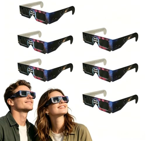 Tihokile Lote de 6 Gafas Eclipse Solar 2026, Certificado ISO 12312-2 y CE, Gafas para Eclipse Solar, Especial para Proteger los ojos
