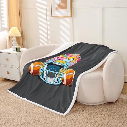 Loussiesd Fotboll filt amerikansk fotbollshjälm mjuk fleece sherpa mysig luddig plysch varma flickor dunuts strössel luddig plysch överkast rugby sport 102 x 127 cm för säng soffa vardagsrum