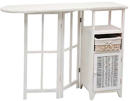 BUAR ARTESANOS Planchero DUERO Mueble para Planchar Mimbre y Madera Blanco (40/110x36x87 cm.)