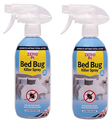 2 X Zero In Bed Bug Killer Spray (Long-lasting, Solvent-Free, Odourless, Water-Based Household Treatment, Kills Bed Bugs and Dust Mites), 500 ml - Clear