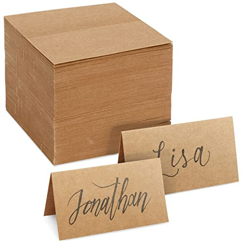 Juvale 200 Pack Kraft Paper Place Cards for Table Setting - Blank Name Cards for Wedding Reception, Baby Shower, Table Numbers (3.5 x 2 In, Brown) - Placecards