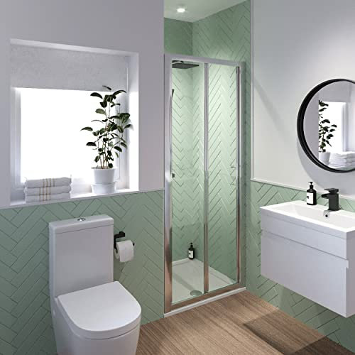 Luxura® 800mm Bifold Folding Shower Door Screen for Wet Room Cubicle Enclosures, 6mm Safety Glass Space Saving, Framed, Polished Chrome