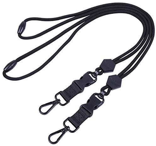 wisdompro Strapazierfähiges Umhängeband mit Sicherheitsverschluss, abnehmbarer Schnalle und Metallhaken für Ausweishalter und Schlüssel, 58,4 cm, Schwarz und Schwarz, 2 Stück