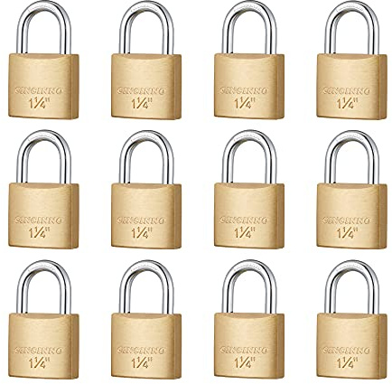 CINCINNO Lot de 12 petits cadenas en laiton massif avec clés identiques - Corps de serrure de 30 mm de large - Diamètre de l'anse de 6,3 mm avec clé