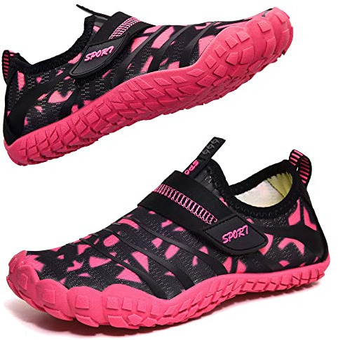 Wasserschuhe für Kinder, Jungen, Mädchen, Strandschuhe, Aqua, Schwimmschuhe, Pool, Barfußschuhe, schnell trocknend, leicht, Kinder, Surfen, Tauchschuhe, schwarz/rot, 36 EU