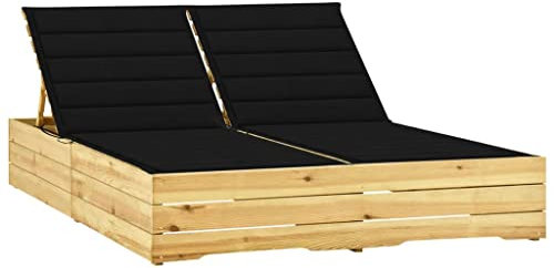 KTHLBRH Doppel-Sonnenliege Patio-Lounge-Sessel, Outdoor-Lounge-Sessel, geeignet für Strand, Hof, Balkon, Schwimmbad,mit Schwarzen Auflagen Kiefer Impr?gniert