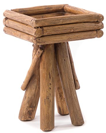 DESIGN DELIGHTS Holz BLUMENHOCKER Twist | Teakholz | rustikaler Hocker, Holzhocker, Flurtisch, Pflanzenhocker, Couchtisch, Beistelltisch, Wurzelholz Hocker | Größe: groß