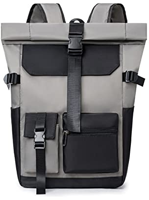 FANDARE Rolltop Rucksack Ultraleicht Schulrucksack Laptop Handgepäck Rucksack Herren Damen mit 15.6 Zoll Laptopfach Rucksäcke zum Business Arbeit Reise Schulranzen Daypacks Dunkelgrau