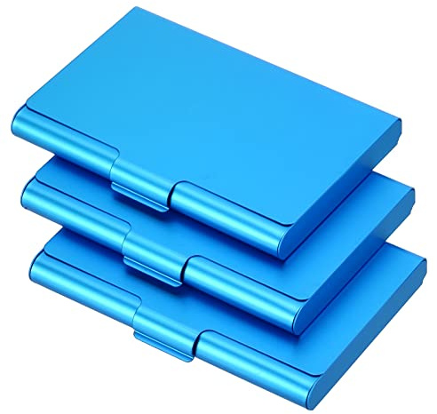 PATIKIL 3Stk. Visitenkartenetui Aluminium-Metall-Kartenetui blau | professionelles Pocket-Kartenetui, für Visitenkarten Kreditkarten