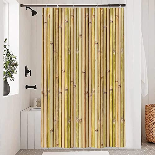 Uiiooazy Tenda da Doccia Antimuffa 120x180cm Bambù Giallo Spa Zen Rustico | Tenda da Doccia Giapponese Aspetto Bambù Impermeabile Tessuto in Poliestere Lavabile per Vasca da Bagno con 8 Anelli