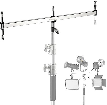 NEEWER Bras Flèche Triple Tête Adaptateur pour C Stand Support Éclairage avec 5 Broches 5/8 pour Lumière Vidéo/Flash,1 Broche 1-1/8, Goujon 16mm/Récepteur 28mm Junior, Acier Inoxydable, UA005