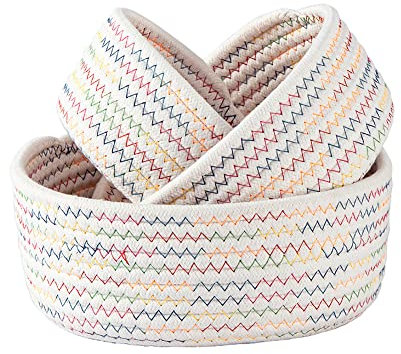 Duories 1 Stück Runden Aufbewahrungskorb Korb Baumwollseil Geflochten,Wickelkommode Organizer,Bad Organizer,Baby Spielzeug Organizer,für Babyzimmerr,Schlafzimmer,Wohnzimmer,Wäschekammer,Weiss,S+M+L