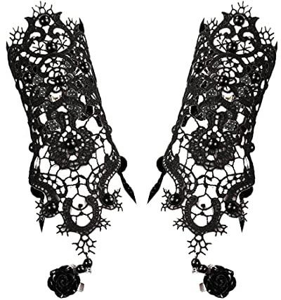 Aabellay Damen Fingerlose Spitzen Handschuhe Gothic Victorian Armbänder Retro Spitze Steampunk Gear Armkette Steampunk Armbänder Set Vintage Opern Handschuhe Halloween Braut Zubehör 1 Paar - S150