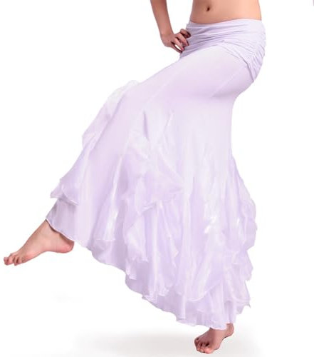 ROYAL SMEELA Damen Rock Bauchtanz Kostüm für Frauen Tanzkleid Rüschen Wickelrock Sexy Party Bauchtanz Röcke, Weiss/opulenter Garten, Einheitsgröße