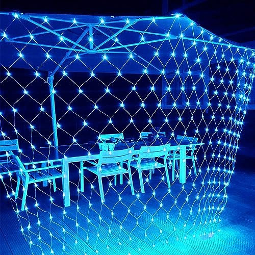 HULUBO Luci Della Stringa Della Rete Solare,Luci Della Rete Solare all'aperto 3m x 2m 200LED Backyard Patio Luce Net Balcone Recinzione Mesh Fairy Light String Outdoor Impermeabile (blu)