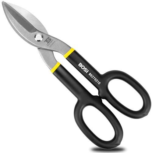 B BOSI TOOLS Blechschere, 250mm Metallschere, Hochfester geschmiedeter und wärmebehandelter Kohlenstoffstahl mit komfortablem schwarzem Gummigriff