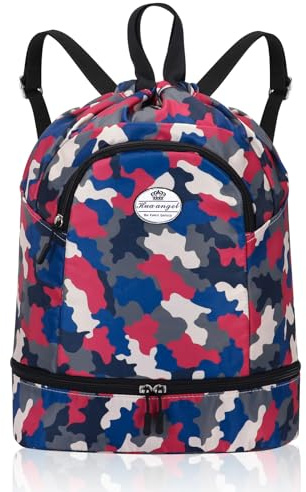 HUA ANGEL Leichter Rucksack Mit Kordelzug Sportrucksack Damen Mit Schuhfach Und Nassfach Wasserdichter Beutel Mit Kordelzug Für Reise Schwimm Training Beach Yoga Basketball FußBall