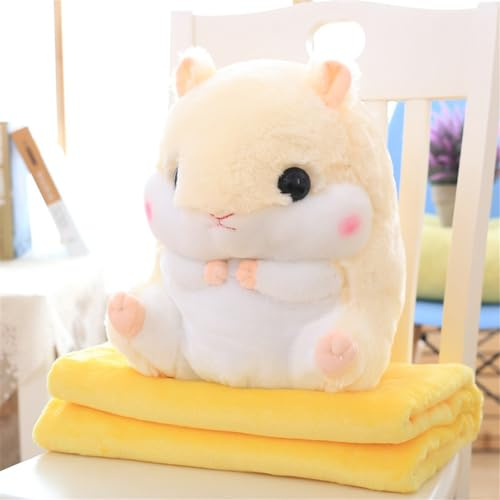 Hixingo Couverture et Oreiller de Voyage 2 en 1, Style Hamster Couverture et Coussin de Voyage Multifonctional Doux et Chaud Plaids Couverture Hiver pour Canapé, Bureau, Literie (100x170cm,Beige)