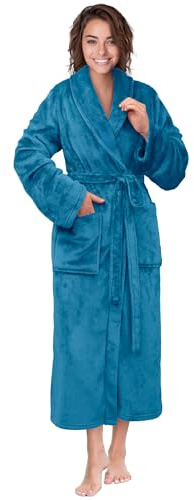 PAVILIA Teal Blue Women Robe Fleece Plush Soft, Fluffy Fuzzy Cozy Warm Lightweight Bathrobe, Shower Spa House Long Robe for Women, 2XL/3XL