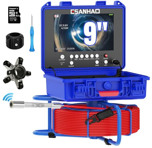 ESANHAO Telecamera Ispezione Tubi 30 Metri 9 DVR Telecamera Endoscopica del Tubo Scarico Fognario Conduttura Industriale IP68 Impermeabile Autolivellante con contametri