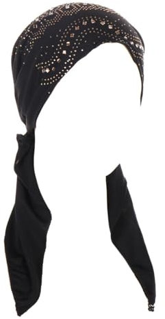 ihreesy Muslimische Turban-Mütze, Leichte Sommer-Hijab-Mütze Chemo-Krebs-Kopftuch Atmungsaktiv Motorhaube Hijab-Unterschal-Mütze Hijab Kopftuch Beanie Mütze,Schwarz