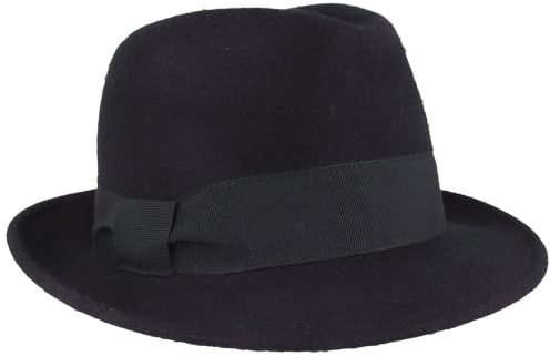 Breiter Damen Filzhut Wollhut Trilby 100% Wolle Wollfilzhut mit Ripsband-Garnitur Marine L