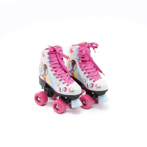 ODS - Barbie, Pattini a Rotelle Bambina, 4 Ruote con Freno Posteriore, Stivaletto Alto con Lacci, in Pelle Sintetica, Taglia 29, Età Consigliata +4 Anni