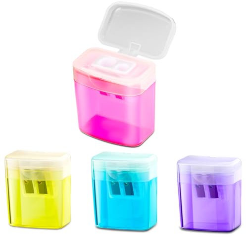 Anspitzer mit Behälter Doppelloch-Bleistiftspitzer Bleistift Spitzer Manueller Pencil Sharpener für Schule Büro 4 Stück (Mehrfarbig)