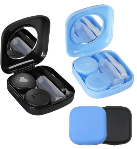 KOMUNJ 2 contenitori per lenti a contatto, portatili, per lenti a contatto, per mantenere le lenti a contatto, igieniche e pulite, set da viaggio per la casa, i viaggi, blu/nero, Contenitore per lenti