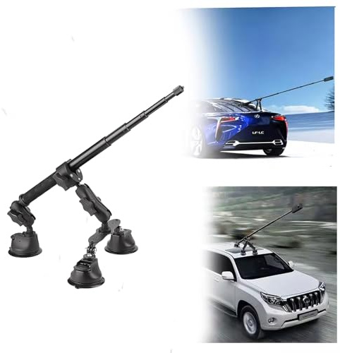 NEWFUN Bilhållare Triple Sugkopp, Selfie-pinne 112 cm Tak | Trippel sugkoppsfäste för Insta360, GoPro. Perfekt för tak, motorhuv eller vindruta