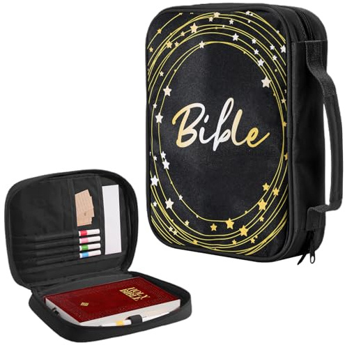 ProCase Bibelhülle mit Reißverschluss, Bibel Tragetasche Bibeltasche Bibelumschlag Bible Cover Case, Bibelüberzug Geschenk für Männer Frauen- Schwarz