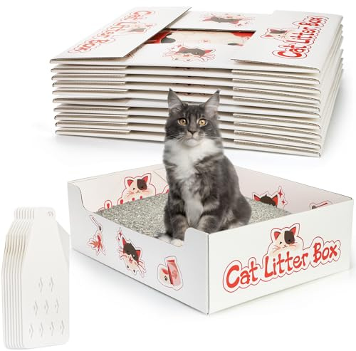 Lawei 8 Pack Disposable Litter Boxes for Cats, Foldable Travel Kitty Litter Box with Scoop, Portable Double Layer Waterproof Litter Tray for Cats Small Pets, 14.8 x 11.6 x 4.7inch, Easy to Assemble