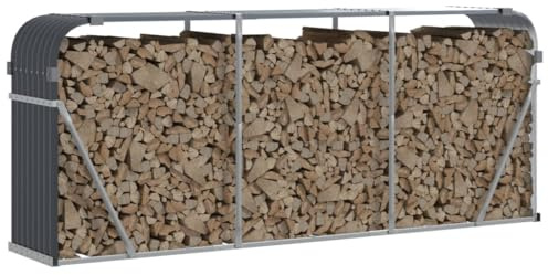 Tidyard Kaminholzunterstand Metall, Kaminholzregal Aussen Metall, Kaminholzlager Außen Metall, Stapelhilfe für Brennholz, Anthrazit 234x45x100 cm Verzinkter Stahl